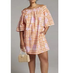 Corey Lynn Calter Mary Off-The-Shoulder Shift Dress Orange Pink Plus 1X Preppy